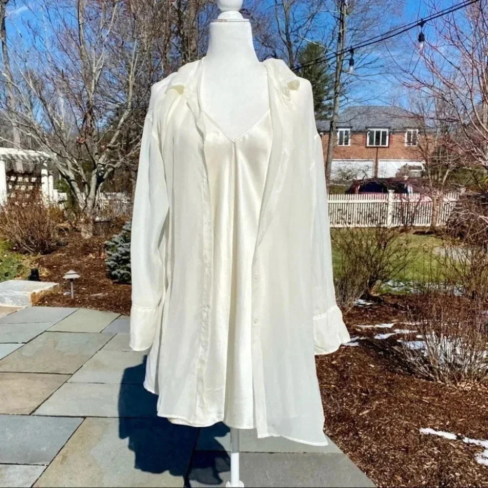 NWT Free People Renata Set 100% Silk Slip Dress Set White Large
